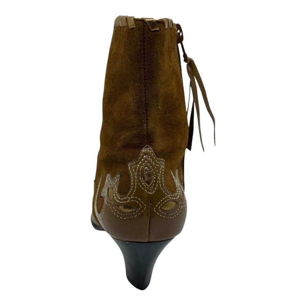 Antonio Melani Western Boots Women 7.5M Brown Suede Gold Pointed Kitten Heel - Picture 11 of 15